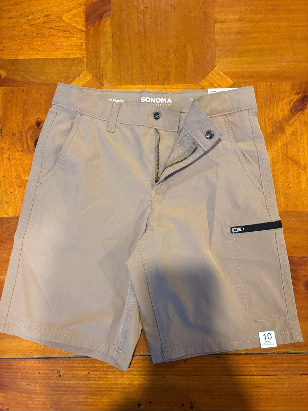 SONOMA Boys Khaki Tech Shorts with Zipper Pocket
